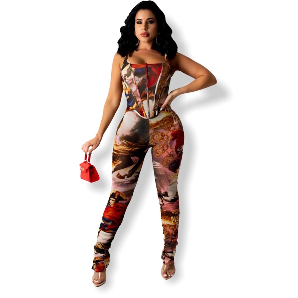 Mural corset top jumpsuit